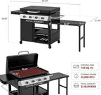 Royal Gourmet GB4008T 4 Burner Propane Gas Griddle with Pull-Out Expandable Table & Foldable Side Shelf, 34-Inch Flat Top Grill with Hood for Outdoor Cooking & Backyard Barbecue, Black