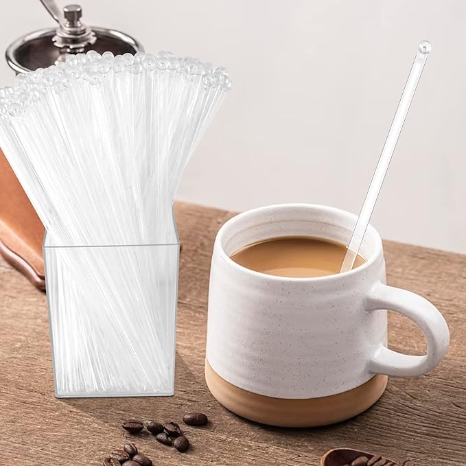 101 Pcs Swizzle Stir Sticks for Cocktails 7 Inch Coffee Stick Holder Clear Crystal Coffee Stirrers Crystal Reusable Swizzle Sticks for Stirrers Holder Round Acrylic Drink Coffee Party Supplies