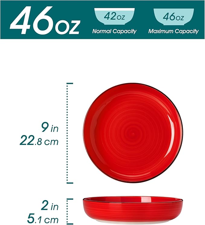 vancasso Pasta Bowls Set of 4, 46 oz Ceramic Salad Serving Bowls and Soup Bowls, Microwave Safe Pasta Plates, Large Shallow Kitchen Dishes, Bonita Series - Multicolor