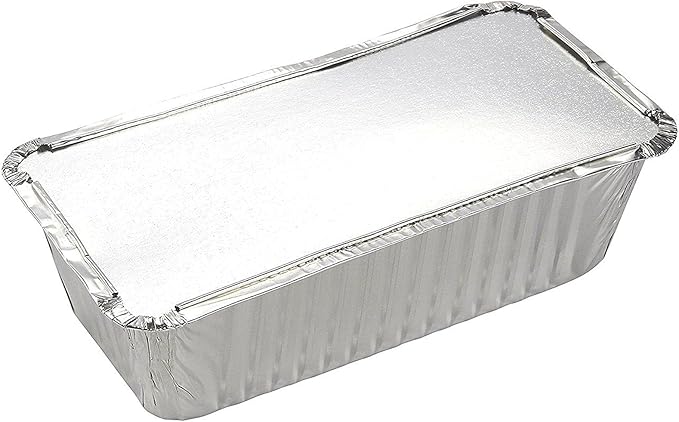 Juvale 50 Pack Aluminum Foil 2 lb Disposable Loaf Pans With Lids for Baking Bread, Heating, Storing Food (32oz, 8.5 x 4.5 In)