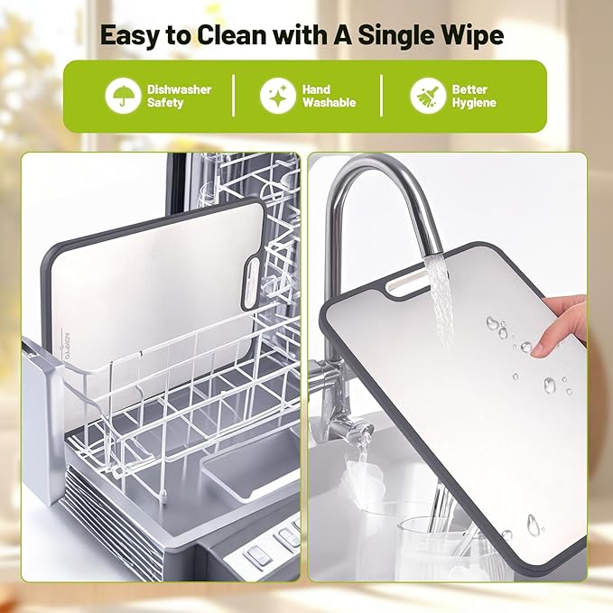 Titanium Cutting Boards for Kitchen - Double Sided with Juice Groove & Non-Slip Feet, Food Grade Chopping Board, Dishwasher Safe & Knife-Friendly (15.2"x10.4")