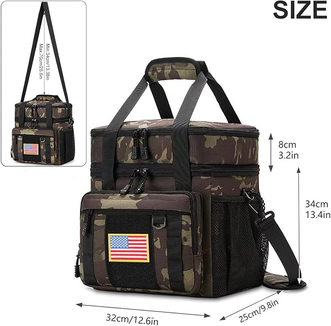 Expandable Large Tactical Lunch Box for Adults, Heavy Duty Durable Lunch Cooler Bag with MOLLE Lunch Pail for Work Camping Fishing Picnic (Black-Camo, 24L)