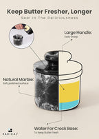 Radicaln Marble Butter keeper 4.25" Inches Black Zebra Handmade French Butter Container For kitchen decor Ideal Butter Dish With Lid For Countertop Butter Crock For Counter With Water
