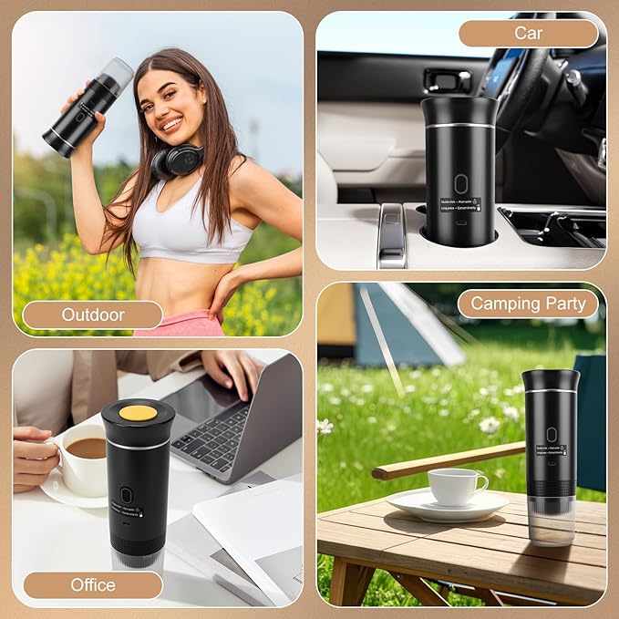 Gugxiom Portable Electric Espresso Machine, 3-in-1 Travel Coffee Maker with Self-Heating, Portable Coffee Maker for Travel, Car Espresso Maker Compatible with Ground Coffee & Capsule