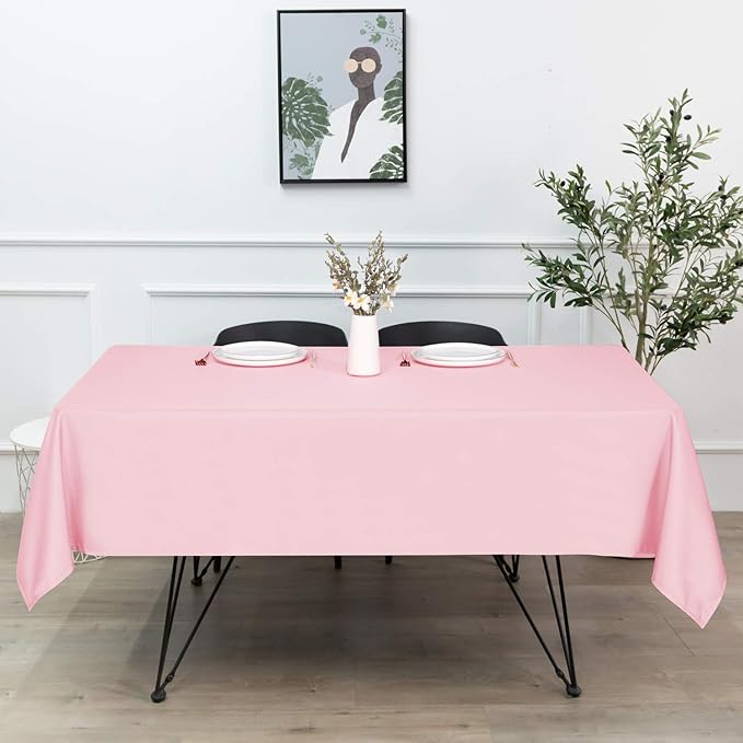 sancua Rectangle Tablecloth - 60 x 120 Inch - Stain and Wrinkle Resistant Washable Polyester Table Cloth, Decorative Fabric Table Cover for Dining Tables, Buffet Parties and Camping, Pink