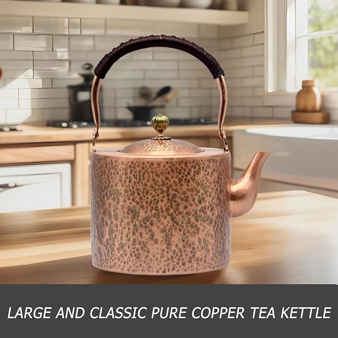 67.6oz Copper Teapot, Tea Kettle For Stovetop Safe, Classic Non-Coating Pure Copper Tea Set with Stainless Steel Tea Ball For Loose Leaf, Large and Solid Tea Pot For 4-6 Cups (2000ml)