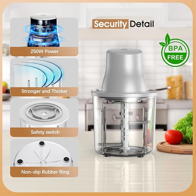 Food Processors, Electric Chicken Shredder & Meat Grinder Meat Shredder Tool Twist with 250W Copper Motor, 1.5L Bowl & Bi-Level Blades Anti-Slip Base for Meat/Fruits/Vegetable/Pet Food