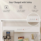 SUPERJARE Bakers Rack with Power Outlets, Microwave Stand, 31.5 X 16.5 Inch Larger Desktop, Kitchen Storage Rack with Adjustable Middle Shelf, 6 S-Shaped Hooks, Coffee Bar Stand, White