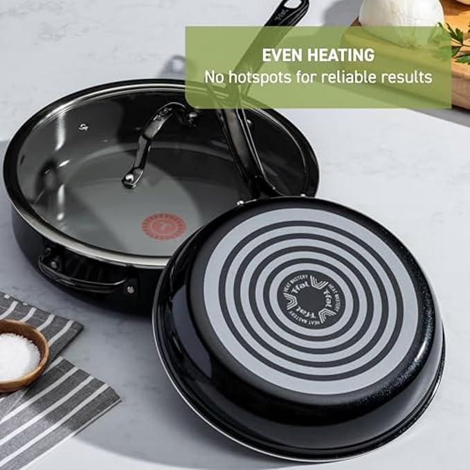 T-fal Preserve Ceramic, Non stick Cookware Set 13-Piece, Oven & Broiler Safe up to 350°F, Includes Stockpot, Saucepans, Frying Pans, Protectors, Pots and Pans, Black