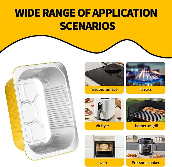 40 Pack 3 LB Gold Aluminum Foil Pans with Lids, 8.7"×6.6"×2.5" Heavy Duty Aluminum Foil Baking Pans, Tin Foil Food Container for Baking, Heating, Cooking, Roasting, Meal Prep, Freezer