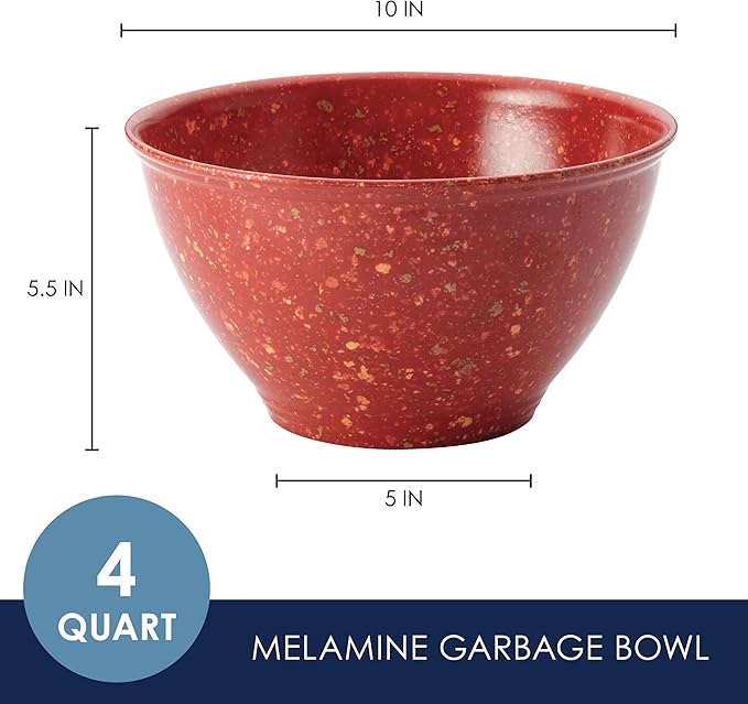 Rachael Ray Accessories Kitchen Pantryware Multi Purpose/Salad Serveware/Melamine Garbage Bowl, 10.2 x 10.2 x 7 inches, Red, 4 quarts