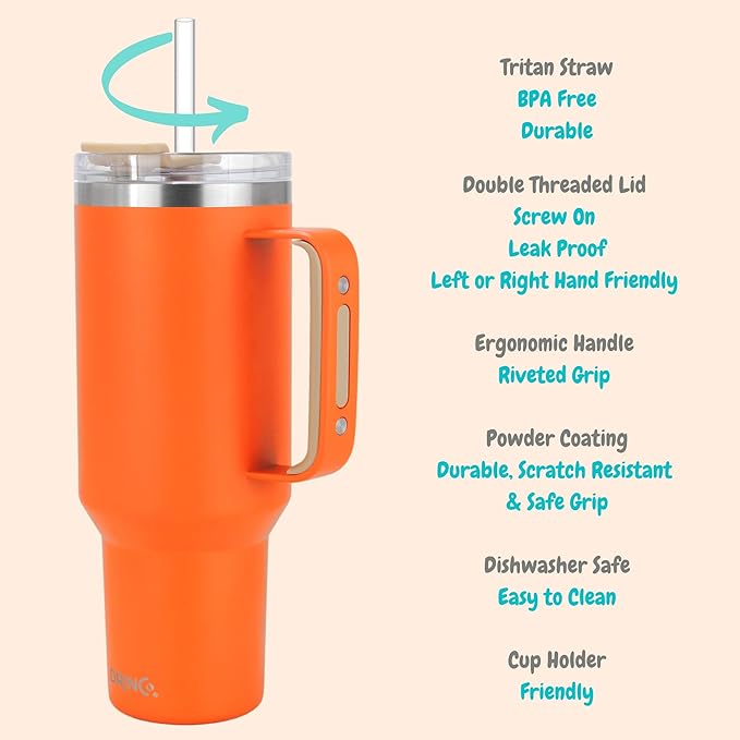 Drinco 40oz 30 oz Tumbler with Handle, Straw Lid, Insulated Stainless Steel Travel Mug Water Bottle Ice Coffee Cup For Cold and Hot, BigSur (40oz, Pumpkin)