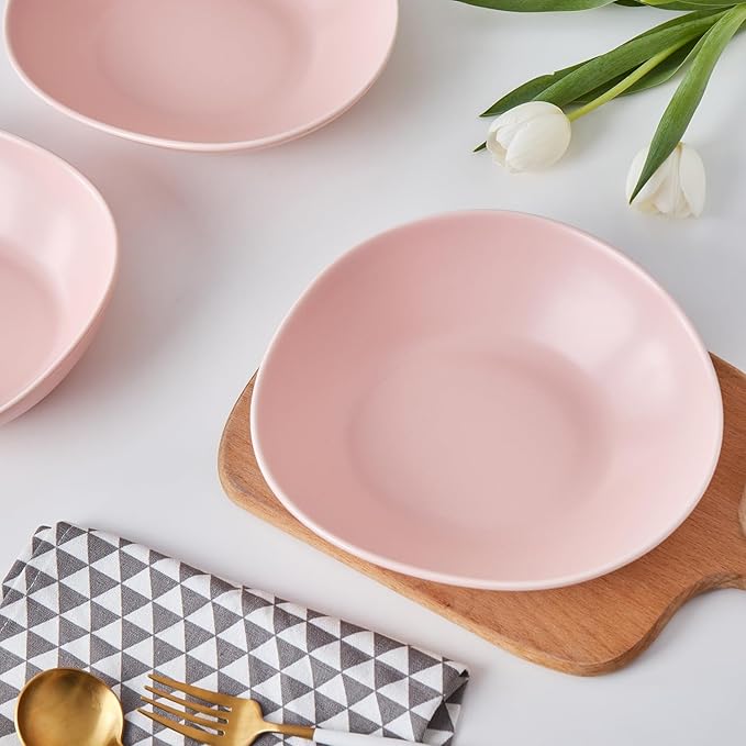 Stone Lain Delilah 8-inch Bowl 6-Piece Dish Set, Porcelain, Blush