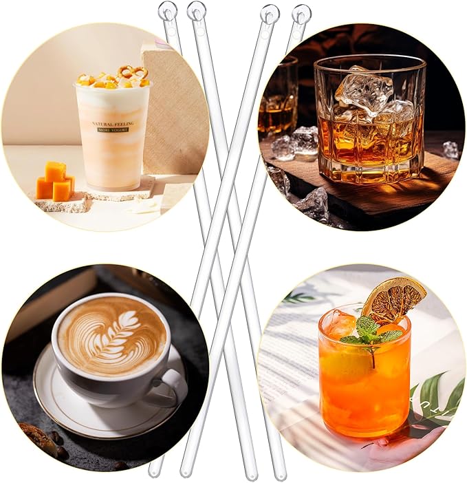 100 Pieces Disposable Plastic Round Top Clear Swizzle Sticks, Crystal Cake Stick, Cocktail Coffee Drink Stirrers 7.24 Inch (Transparent)