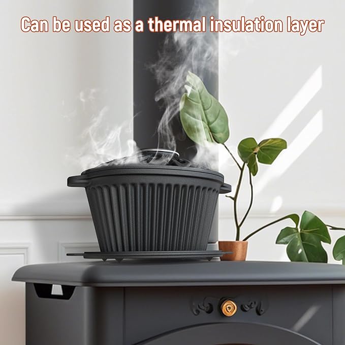 Wood Stove Steamer, Cast Iron Humidifier for Wood Stove, Cast Iron Steamer Pot, Trivet, Lattice Top, Pre-Seasoned, Fireplace Humidifier Cookware Set, All Seasons Cookware Set.