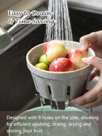 Gomakren Fruit Bowl with Holes, Ceramic Berry Basket Set of 2, 5.8 Inch Round Fruit Storage Containers for Kitchen, Farmhouse Strawberry Basket for Berries, Grape, Cherry, Gray