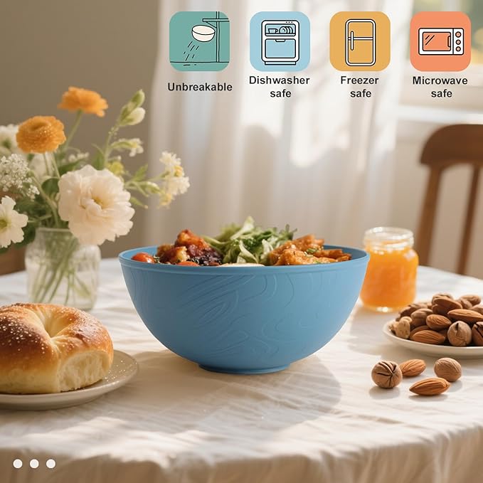 Wheat Straw Bowls for Kitchen set of 6,Anti-Scald Thick Soup Bowls 40oz,Microwave and Dishwasher Safe Bowl Sets, Unbreakable Cereal Bowl Sets. Vibrant Series