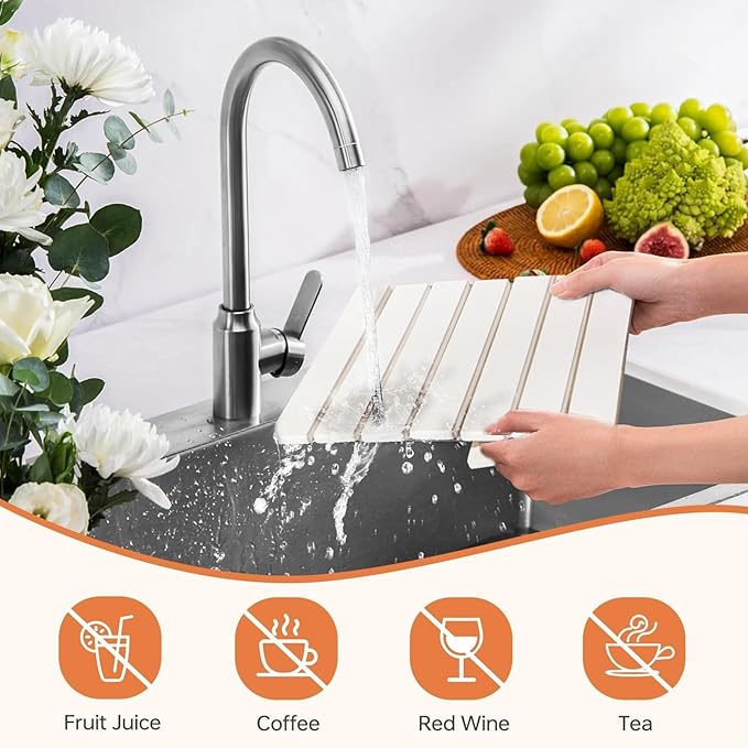 Large Stone Dish Drying Mats for Kitchen Counter, 24"(L)×16"(W) Collapsible Diatomaceous Earth Mats, Eco-Friendly Absorbent Dish Drying Mat for Dishes Bottles Cups, Match Any Countertop