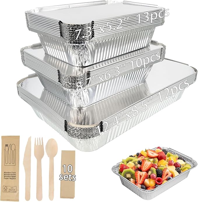 BIBRADAA®Aluminum Pans with Lids,74.4oz(12Pack),37.2oz(10Pack),23.7oz(13Pack),Foil Pans with Lids(Cardboard Covers),Disposable Tin Foil Pans,for Baking, Meal Prep and Freezer, Takeout.