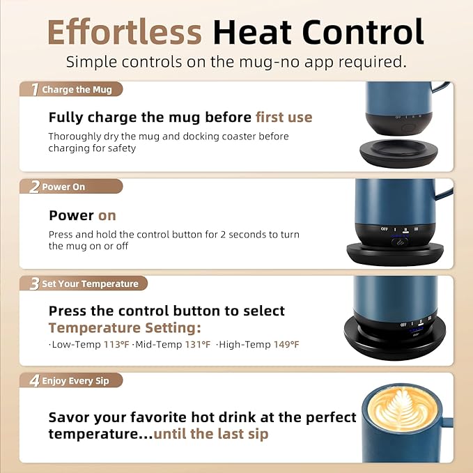 Self Heating Coffee Mug,High-Capacity- 18 oz, 180 Min Battery Life, Smart Heated Coffee Mug，Smart Mug, Simple Temperature Control Operation, Gifts for Family Members (Navy Blue)