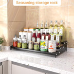 Premium Spice Rack Organizer for Countertops - tiered spice rack organizer for cabinet,spice jars, oil bottles and utensils 2 Pakcs Black (modern rust-resistant design)