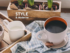 MIAMIO - Set of 6 Stoneware Coffee Mugs 12 Ounce/Cup Set - Le Papillon Collection (White-Colourful)
