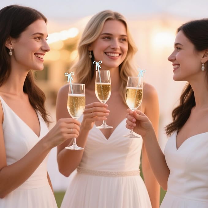 20 pcs Bow Drink Stirrers, Acrylic Drink Stirs for Blue Wedding Shower Decor, Coquette Birthday Cocktail Wedding Decorations Party Favors (Blue)