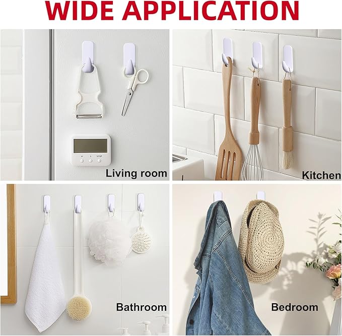 Wall Hooks for Hanging 20 Medium Hooks, Heavy Duty Wall Hooks with 20 Strips, Damage Free Adhesive Hooks for Key Holder, Coat, Door, Shower Hanging