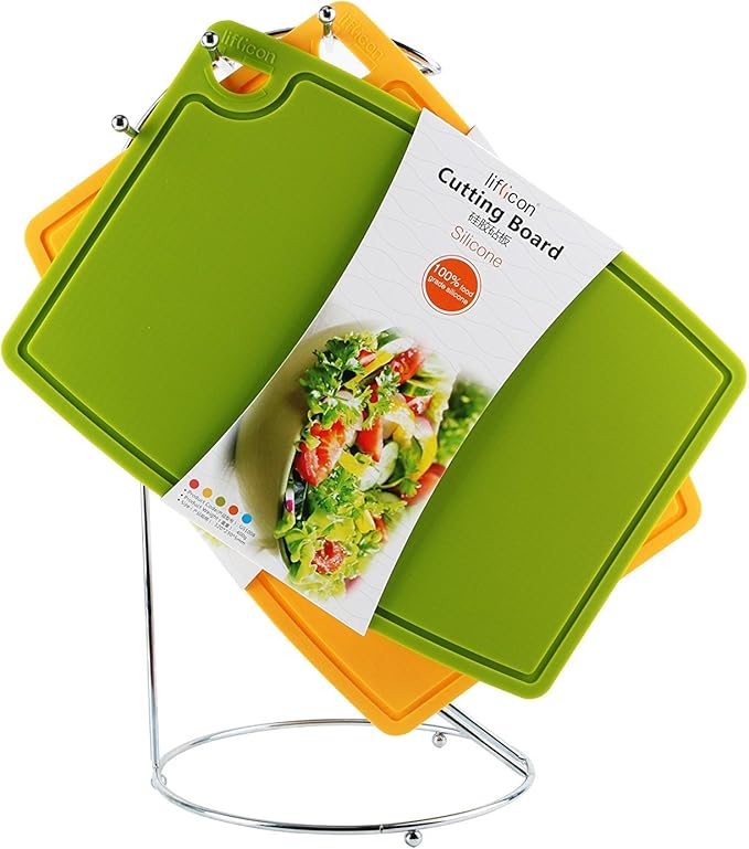 Thick Cutting Boards for Kitchen Silicone Chopping Board Set of 2 Mid 12.6'' x 9.1”,Mini 9.1”x7.1” Non-slip Deep Drip Juice Groove Easy Grip Handle,Dishwasher Safe-Green