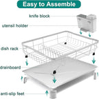 Dish Drying Rack for Kitchen Counter,Space-Saving Dish Rack with Drainboard,Rustproof Countertop Dish Drainer with Utensil Holder for Sink,White