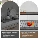 Large Stone Dish Drying Mat for Kitchen Counter – Foldable, Quick Dry, Ultra Absorbent Diatomaceous Earth Mat for Dishes, Bottles, Cups, Countertops & Bathroom, 24"×16" (Gray)