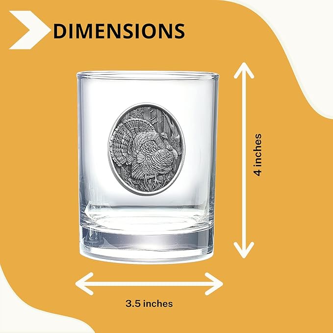 Heritage Pewter Turkeys Double Old Fashion | Double Rocks Glass 14 OZ for Liquor | Expertly Crafted Pewter Glass