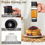 12 Oz Glass Honey Dispenser Pot with Silicone Base No Drip Honey Container Jar, Maple Syrup Dispenser with Handle for Pancake, Coffee or Tea Black