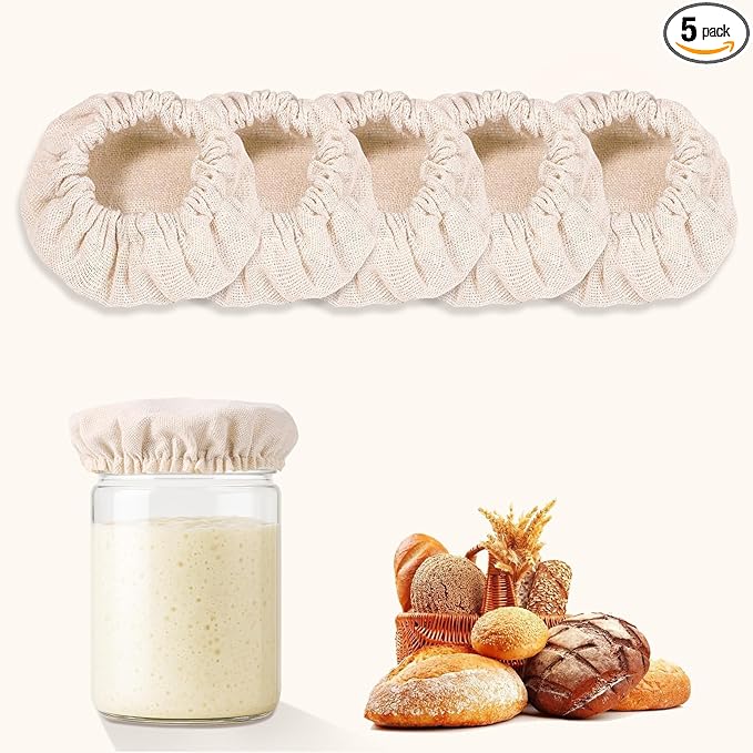 Pure Cotton Sourdough Jar Cover, Pack of 5,Breathable & Reusable Dough Proofing Cloth,Suitable for Jars with 3-4 Inch Mouth Lids