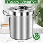 Extra-Large Stainless Steel Stock Pot – Commercial Heavy Duty Soup Pot with Lid, 3-Ply Base for Fast Heating, Ideal for Seafood Boils and Outdoor Cooking - 100 Quart