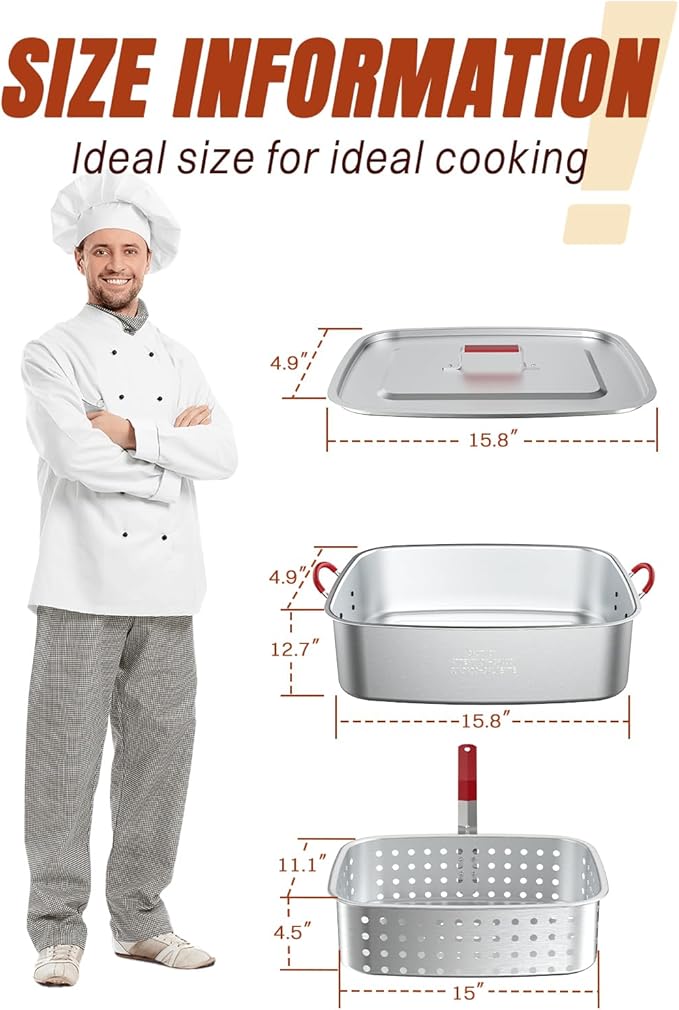 Deep Fryer Pot 18QT | Fish Fryer Pot with Basket | Heat-Resistant Silicone Handles | Lid & Fryer Tong & Thermometer | Outdoor Fryer Pot for Frying Fish, French Fries, Chicken Wings | Foldable Aluminum