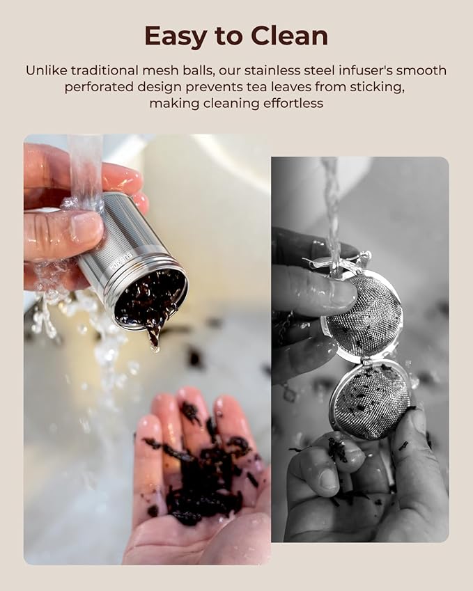 2 Pack Reinmoson Tea Strainers for Loose Tea, 1.58” x 2.2” Extra Fine Mesh Tea Infuser, 304 Stainless Steel & Threaded Lid, Loose Leaf Tea Steeper for Black Tea, Rooibos, etc