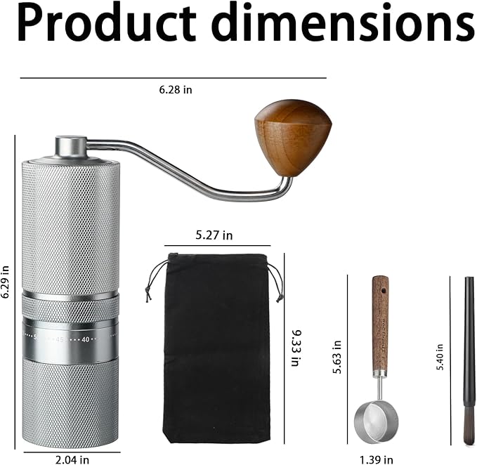Manual Coffee Grinder with Stainless Steel Burr, Hand Coffee Grinder External Adjustable Grind Setting for Espresso, French Press (Silver)