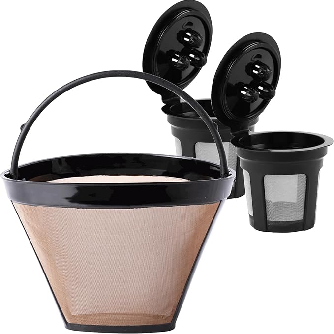 Generic Reusable Coffee Filter Replacement for Dual Brew Coffee Maker, 1PCS Cone Coffee Filters #4 & 2PCS K Cup Reusable Coffee Pods for CFP301 CFP201 CFP305 CFP400 CFP451 Accessories, black
