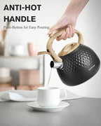 Tea Kettle Stovetop,2.5QT Stainless Steel Whistling Teapot for Stove Top Aesthetic,Portable Water Kettles Camping with Anti-hot Silicone Handle,Suitable for All Heat Sources,Black