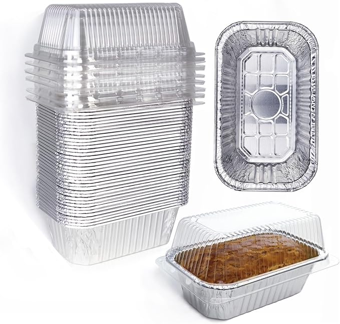 Disposable Mini Loaf Pans with Lids Bakeware Set,1lb, 30 Pack, 6x3.7 Aluminum Foil Bread Pans for Homemade bread, Small Cake Tins, Perfect for Baking Banana Bread, Chease Cake Brownies, etc.