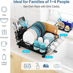 GSlife 2 in Set of Dish Drying Rack and Sink Caddy - Dish Rack for Kitchen Counter with Slots, Utensil Holder, Cup Holder, Cutting Board Holder, Black