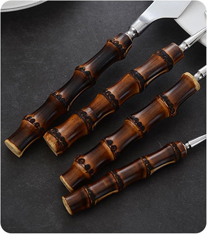 Wood Bamboo Silverware Set for 12 Cutlery Flatware Set Elegant Tableware Stainless Steel Cutlery Utensil Sets for Home Kitchen Restaurant Wooden Handle Dishwasher Safe 48 Pieces
