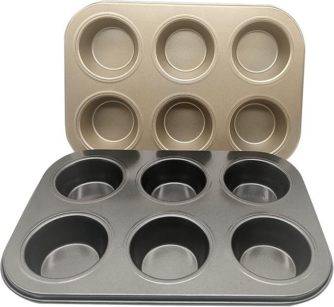 Muffin Tins 6-Cups Nonstick Carbon Steel Standard Cupcake Pans, Set of 2