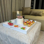 White Acrylic Large Ottoman Tray with Handles 18"x18"x2" Spill Proof Serving Tray Rubber Boot Organizer Tray Decorative for Living Room Bedroom Kitchen Entryway Coffee Table Countertop