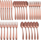 Rosegold 30 Piece Silverware Set,Stainless Steel Flatware Set for 6,18/0 Rust-Proof Cutlery Set with Forks & Spoons,Mirror Polished Dishwasher Safe - Heavy Duty Tableware for Home & Dining