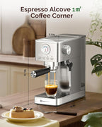 Maestri House Espresso Machine, 20 Bar ULKA Pump, Compact Espresso Maker Built-in Flow Meter Steam Milk Frother, Stainless Steel Coffee Machine for Cappuccino, Latte (Silver)