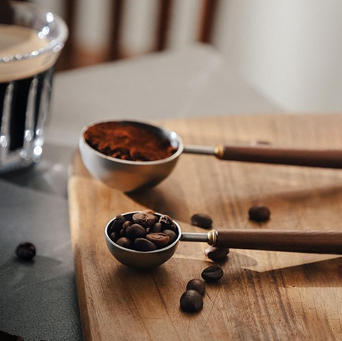 Coffee Spoon - Vintage Walnut Wood Handle, Stainless Steel Coffee Scoop ，Stainless Steel Tea Scoopand Seasoning Spoons (1, Silver, 5g Capacity)