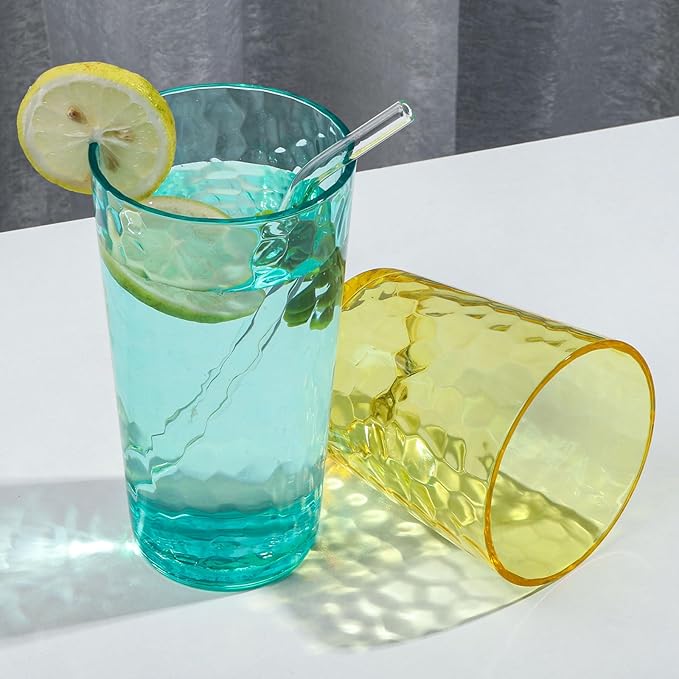 BPA-Free Plastic Tumblers 8 Pack (4x16oz+4×22oz) | Reusable Dishwasher Safe | Stackable Shatterproof Cups | Plastic Drinkware & Drinking Tumblers for Restaurant, Home, Party