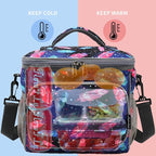 FlowFly Insulated Reusable Lunch Bag Adult Large Lunch Box for Women and Men with Adjustable Shoulder Strap,Front Zipper Pocket and Dual Large Mesh Side Pockets,Feather
